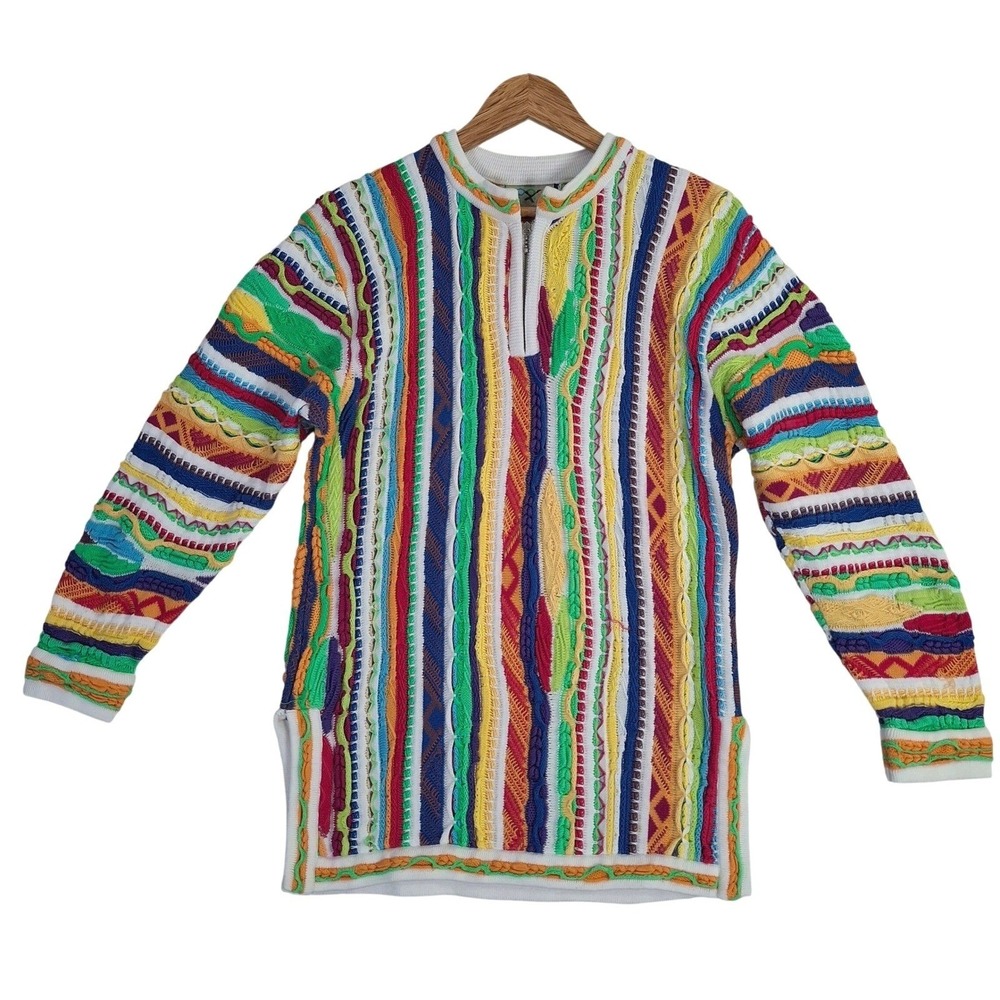 Vintage 90s Coogi Australia 1/4 Zip Sweater Women Small Multi-Color 3D Knit